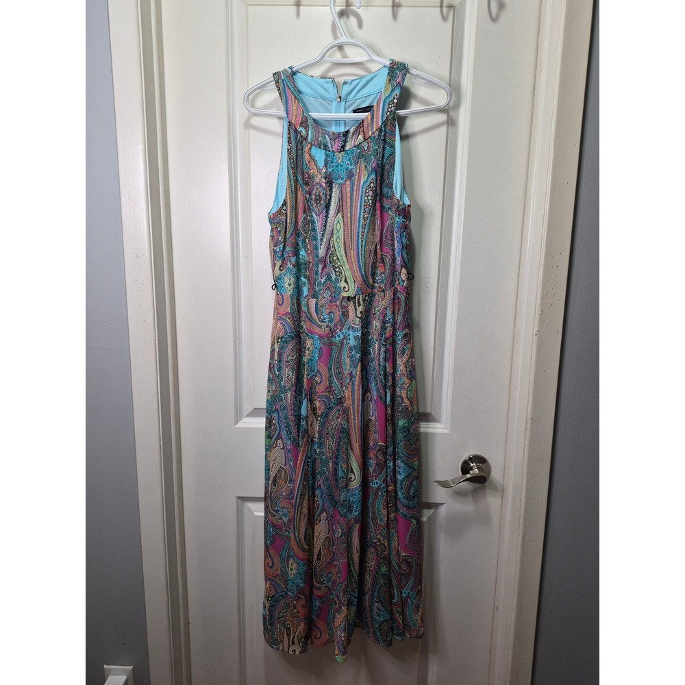 Tommy Hilfiger Womens Paisley Print Halter Midi Dress Blue Pink Multi Size 10